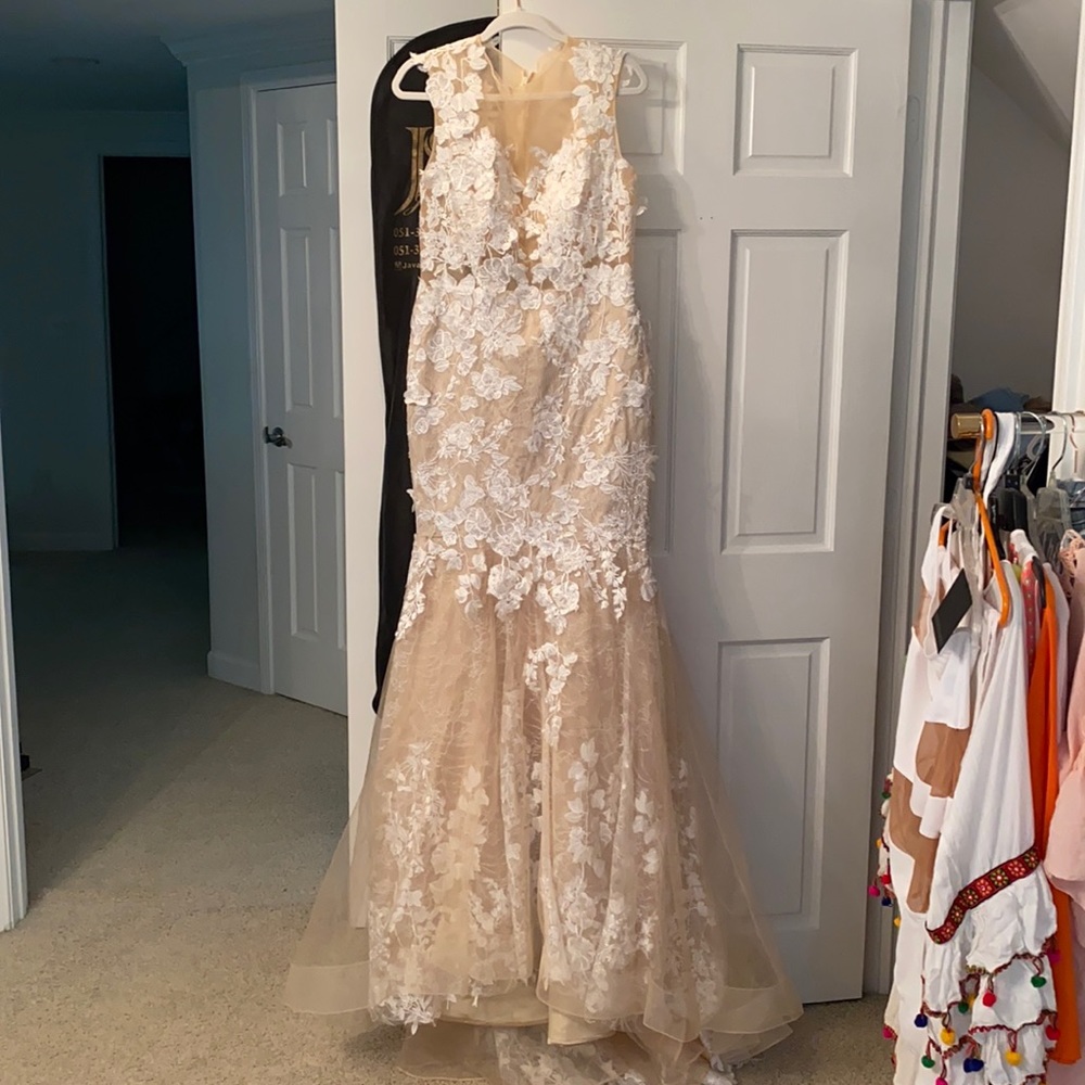 White lace wedding gown